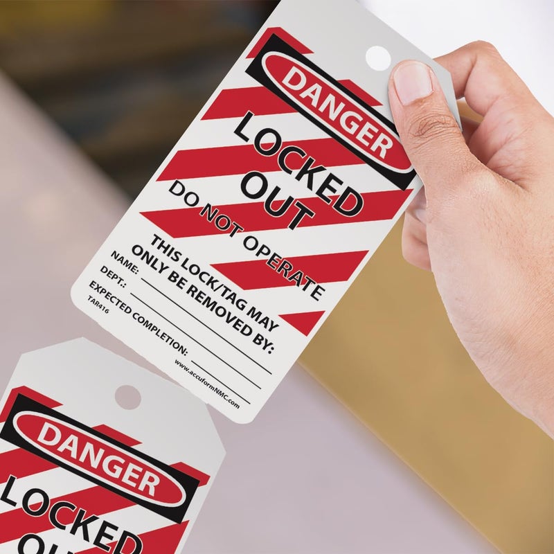 AccuformNMC 250 Lockout Tags by-The-Roll, Danger Locked Out Do Not Operate, US Made OSHA Compliant Tags, Waterproof PF-Cardstock, Resists Tears, 6.25"x3", TAR416 - Image 3